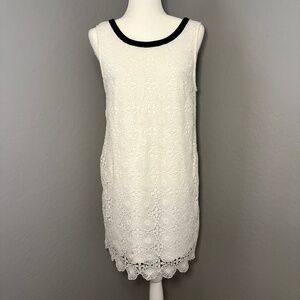 ASTR White Lace‎ Crochet Dress with Black Leather Trim- Size M
